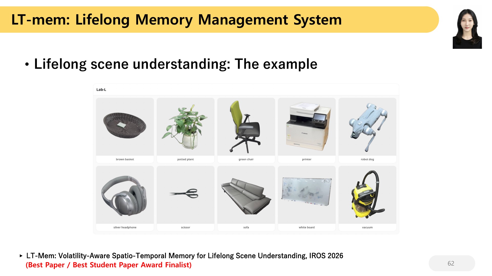 62 LT-mem: Lifelong Memory Management System Lifelong scene understanding: The example