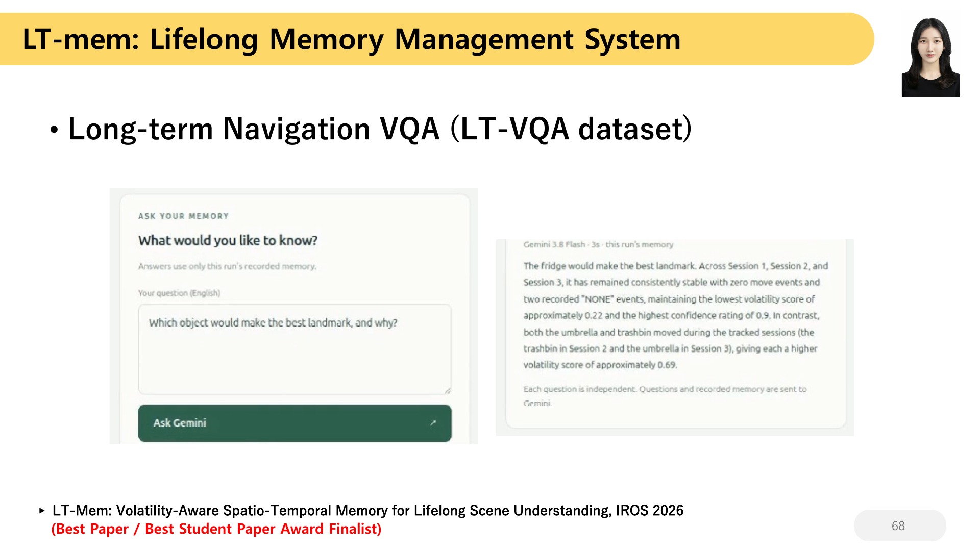 68 LT-mem: Lifelong Memory Management System Long-term Navigation VQA (LT-VQA dataset)